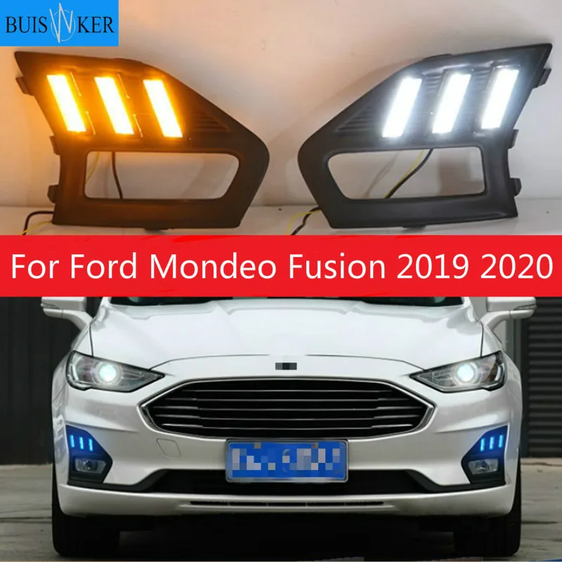 

For Ford Mondeo Fusion 2019 2020 Yellow Turning Signal Relay Waterproof Car DRL Lamp LED Daytime Running Light