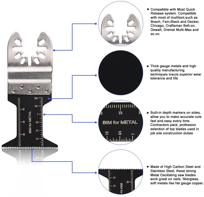 Outil multifonction oscillant bimétallique, scie sphérique à dégagement rapide, remplacement pour câble vitation, Fein Bosch, Dremel, artisan Ridgid Ry, 45mm