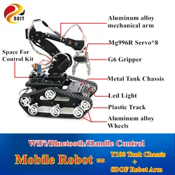 WiFi/Bluetooth/Handle Control Mobile Robot Arm 8DOF Robotic Arm With G6 Gripper And Y100 Metal Tank Chassis for DIY RC Robot Kit