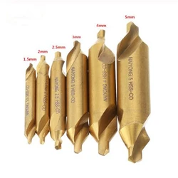 6Pcs/set HSS M35 Cobalt Center Drill Bit 1.5/2/2.5/3/4/5mm Standard 60 Degree Angle Countersink Drill Bit With A Double End