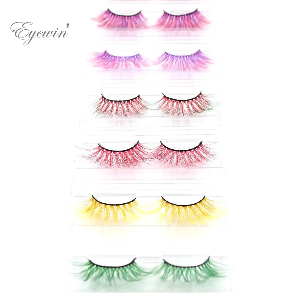 3D Colored Eyelashes Pink Green Purple Red Fake Eyelash Cosplay Makeup False Lash Faux Mink Colorful False lashes for Halloween