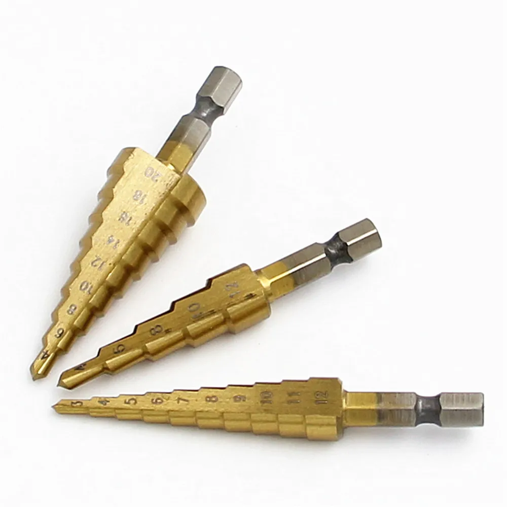 3-12mm 4-12mm 4-20mm Nylon Bag Packing Power Tools Wholesale Price 3pcs/set Metal Drilling HSS Step Drill Bits