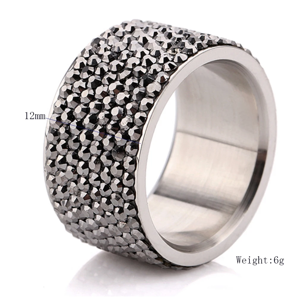 Wholesale  7 Row Jet Hematite Crystal 316L Stainless Steel Jewelry Ring Christmas gift