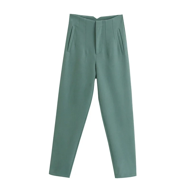 TRAF donna 2021 pantaloni bianchi pantaloni estivi da donna pantaloni Beige a vita alta pantaloni da ufficio rosa moda pantaloni neri abbottonati