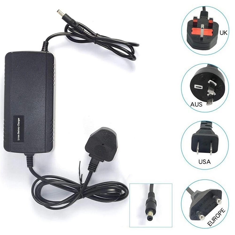 AU/EU/UK/US DC Plug Universal Electric Bike Battery Charger Output 54V 42V 2A E Bicycle Charger for 48V/36V Battery