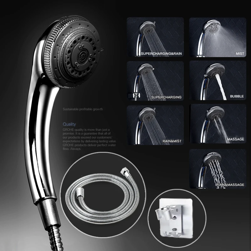 Multifunction Adjustable High Pressure Shower Head Water Saving Rainfall Seven-Speed Boost Spray Nozzle Bathroom Accessories