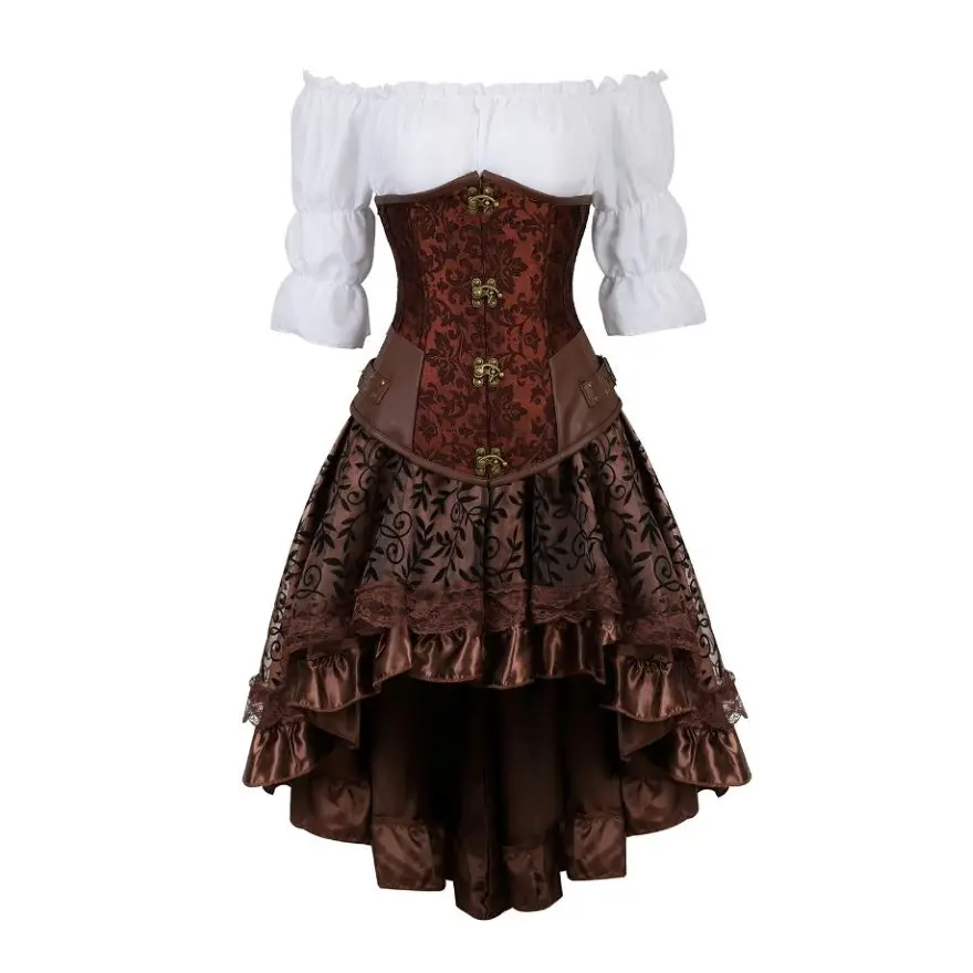 Déguisement Pirate Steampunk Femme 3 Pièces – Corset, Blouse et Jupe – photo 9