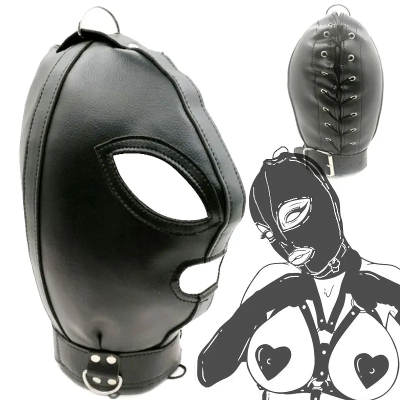 

PU Leather Fetish Gimp Mask BDSM Sex Toy for Couple Harness Restraints Gay Bondage Hood Headgear Exotic Accessorie Adult Game