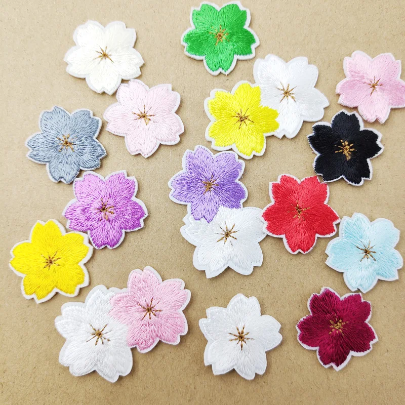 Oriental Cherry Sakura Patches Cloth Mend Decorate Clothes Apparel Sewing Decoration Applique Badges Patch White Black Yellow