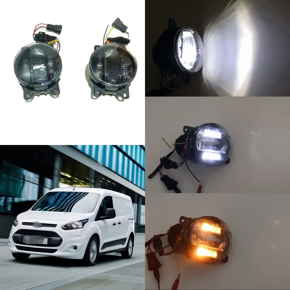 

July King 6000k 3000LM LED Fog Lamp Case for Ford Transit Connect 2011-2014, 20W Lens Fog Lamp + 6W DRL+ 4W Yellow Turn Signals