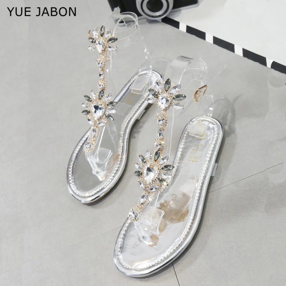 Crystal women sandals 2024 gold silver flat ladies sandals summer shoes woman summer sandals big size 43 sandalia feminina