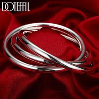 DOTEFFIL 925 Sterling Silver Bracelet Bangles Women Three Lines Smooth High Quality Solid Bracelet Bangles Fashion Jewelry