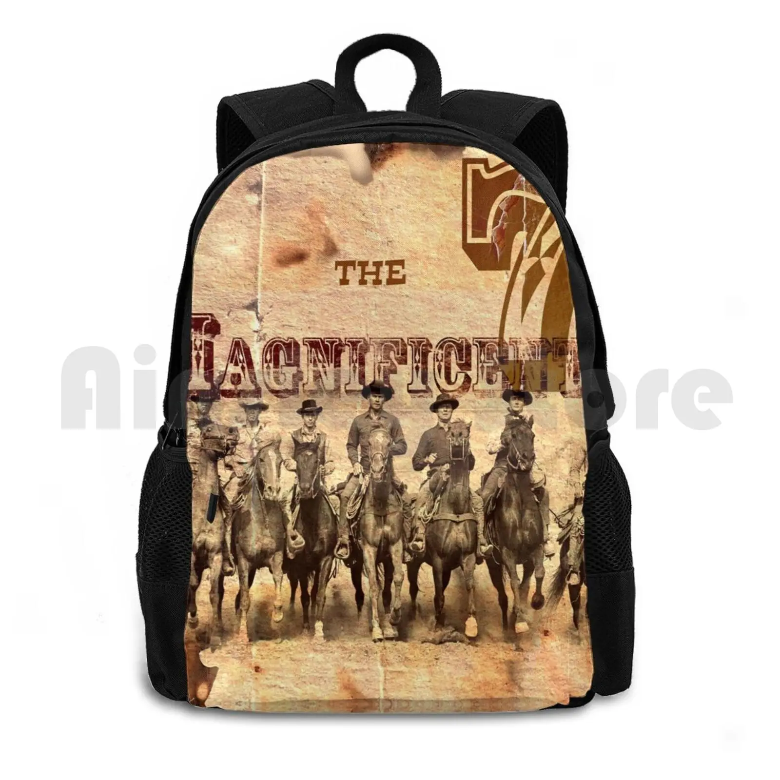 The Magnificent Gang ( 1 ) Outdoor Hiking Backpack Riding Climbing Sports Bag Western West Cowboy Hat Steve Gun Leather Sepia