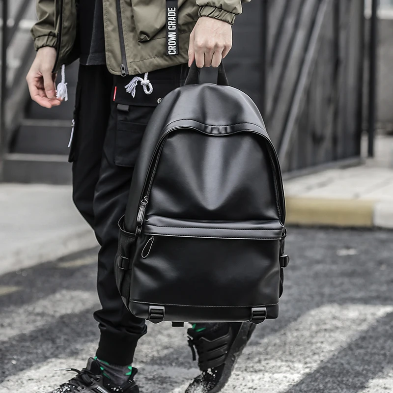 Sac à dos en cuir noir pour hommes, sacs d\'école pour adolescents, sacs à dos pour ordinateur portable de 15.6 pouces, haute qualité, nouvelle mode