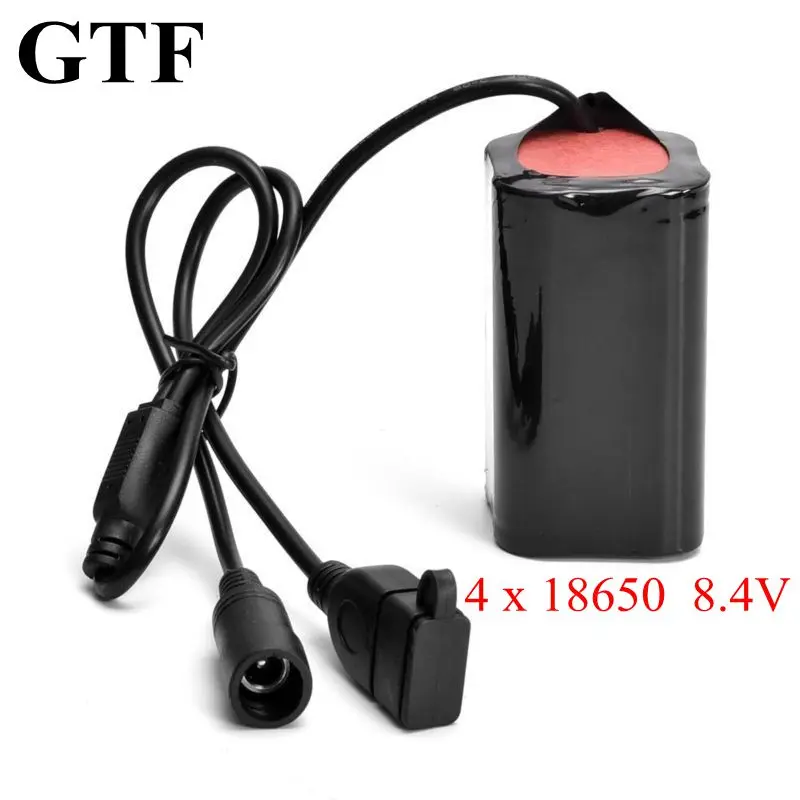 GTF 8.4V T6 lamp 4800mAh 1A battery 4*18650 Lithium ion Battery for L2 lamp LED Bicycle Light with USB+battery bag