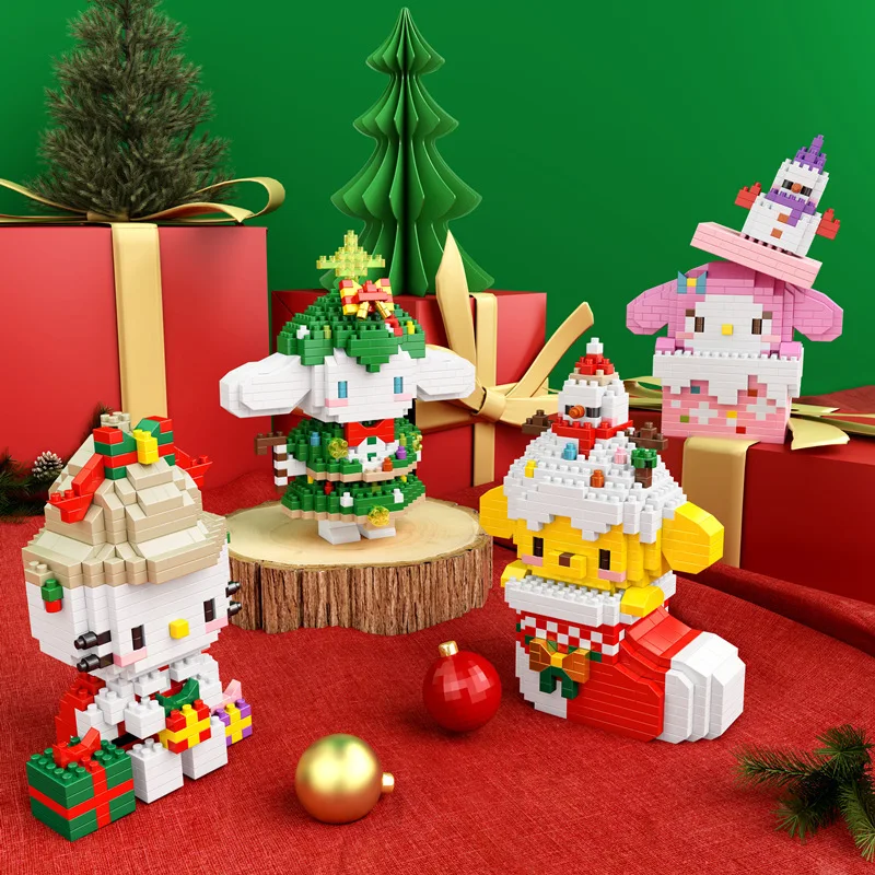 Disney Gelatoni Moon StellaLou Cinnamorol COS Christmas Tree Assembly Building Blocks Model Micro Brick Toys For Kids Gifts