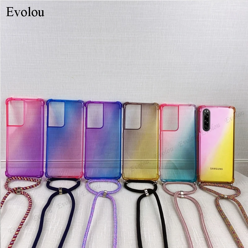 Strap Cord Chain Necklace Lanyard Case For Sony Xperia L5 L4 5 II 10 III 1 III four corners Soft TPU Cover For Xperia 5iii 10 ii