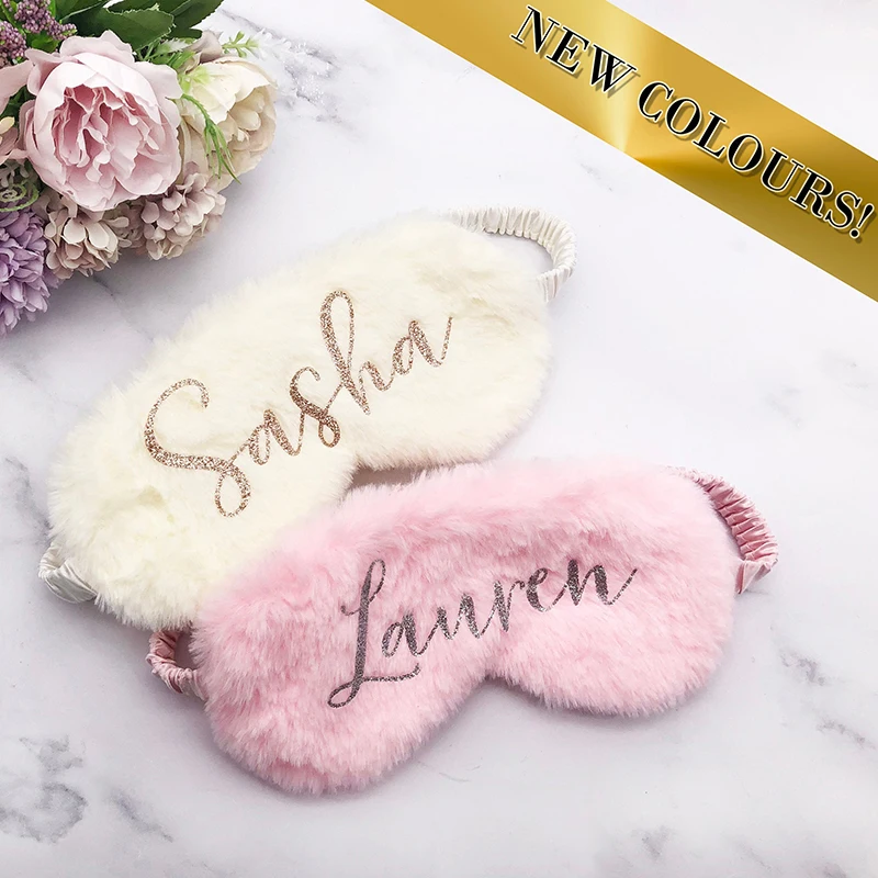 Personalised Fluffy Sleeping Eye Glitter Face Mask With Name Bridesmaid Gift Bachelorette Party Favor Wedding Gifts For Guests