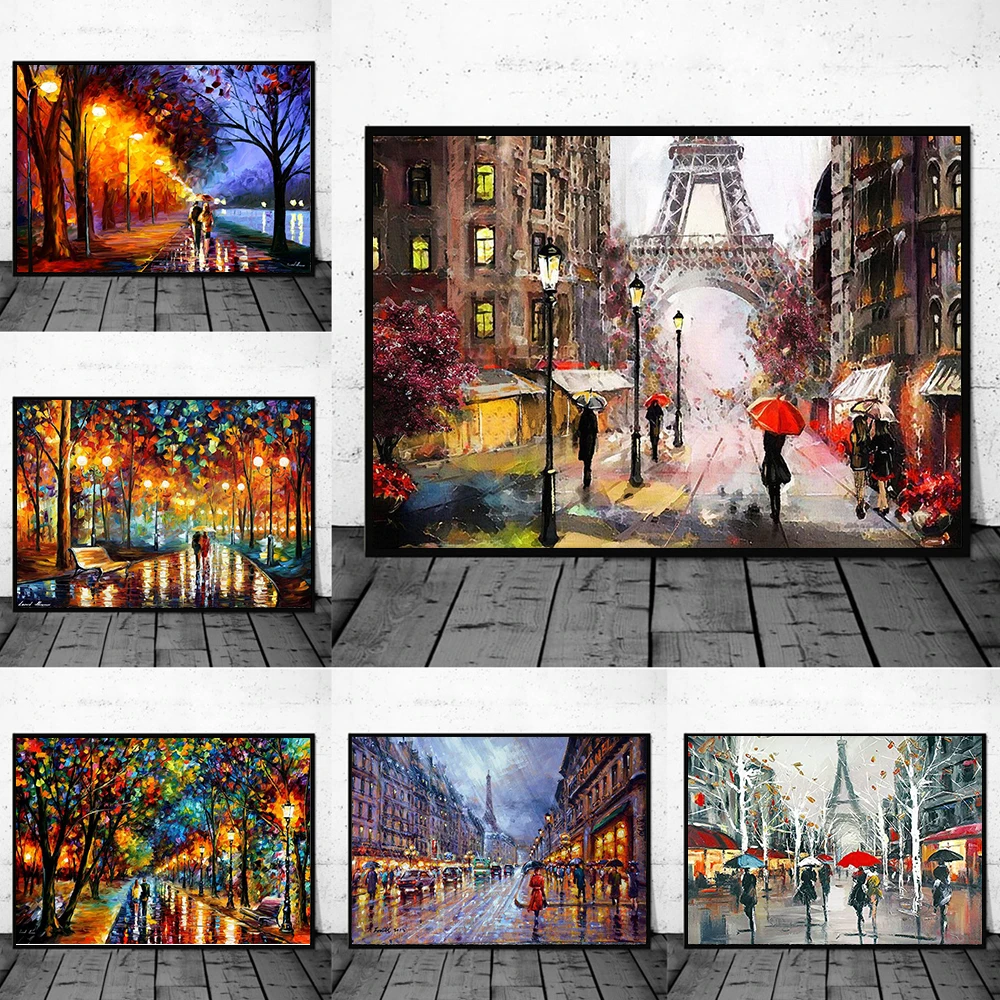 

Paris In the Rain Canvas Paintings Landscape Posters and Prints Nordic Graffiti Wall Art Murals Pictures Living Room Decoration