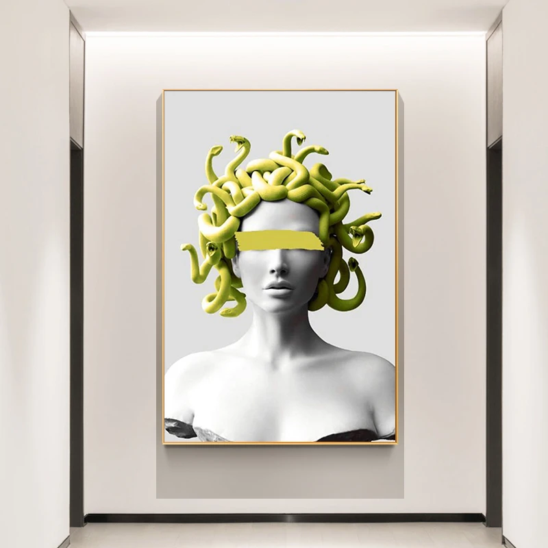 Sculpture of Medusa Vaporwave Canvas Posters Graffiti Art Canvas Paintings on The Wall Art Pictures for Living Room Decor