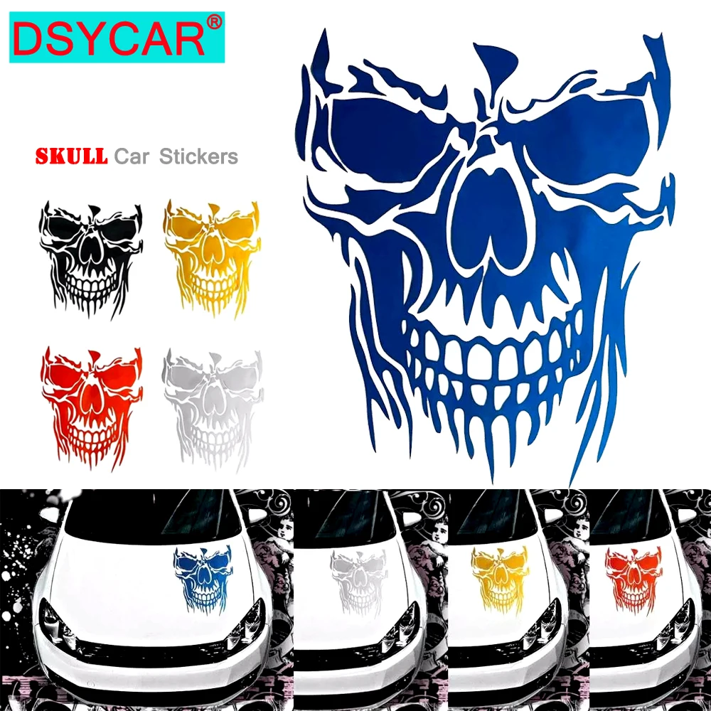

DSYCAR 1 шт., наклейка с черепом, ужасный скелет, Виниловая наклейка на капот автомобиля, наклейка для автомобиля, Светоотражающая наклейка