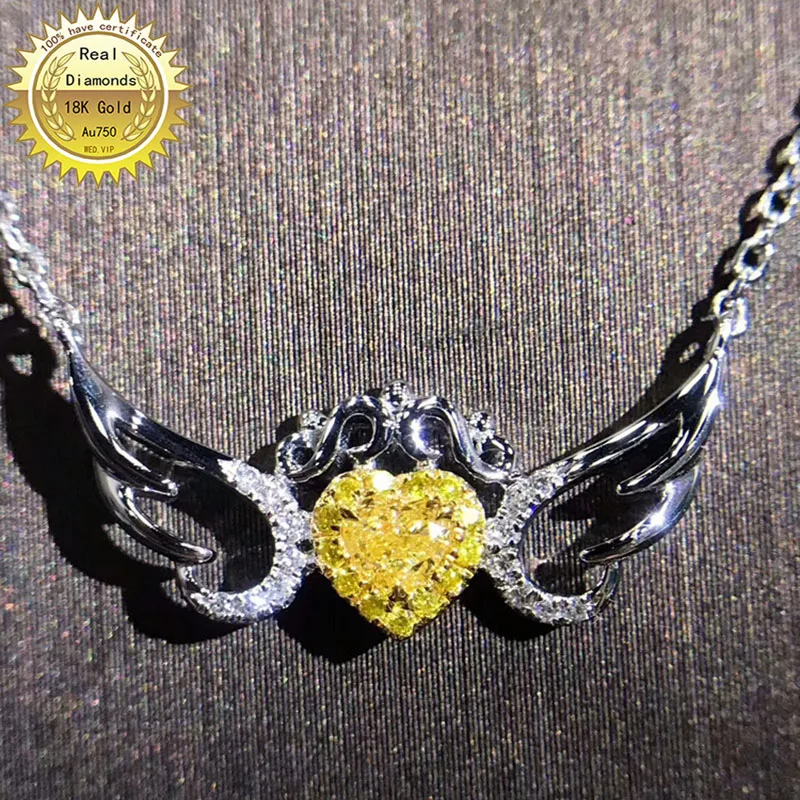 

18K gold necklace 0.13ct natural yellow diamond and 0.09ct white diamonds necklace