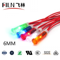 FILN-Lámpara de señal de plástico, luz indicadora de alta calidad con cable, 6mm, 12v, 110v, 24v, 220v