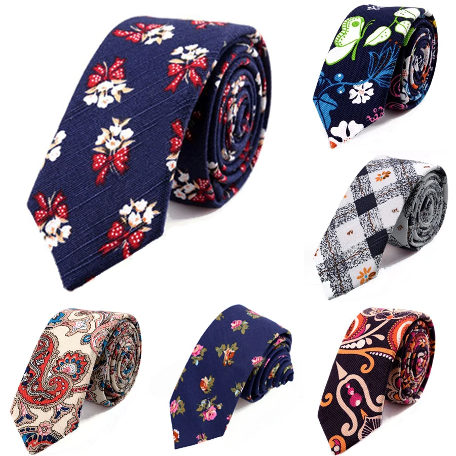 GUSLESON New fashion 5cm Soft Cotton Skinny print Ties Flowers Necktie for Wedding Party Business Formal Gift For Men