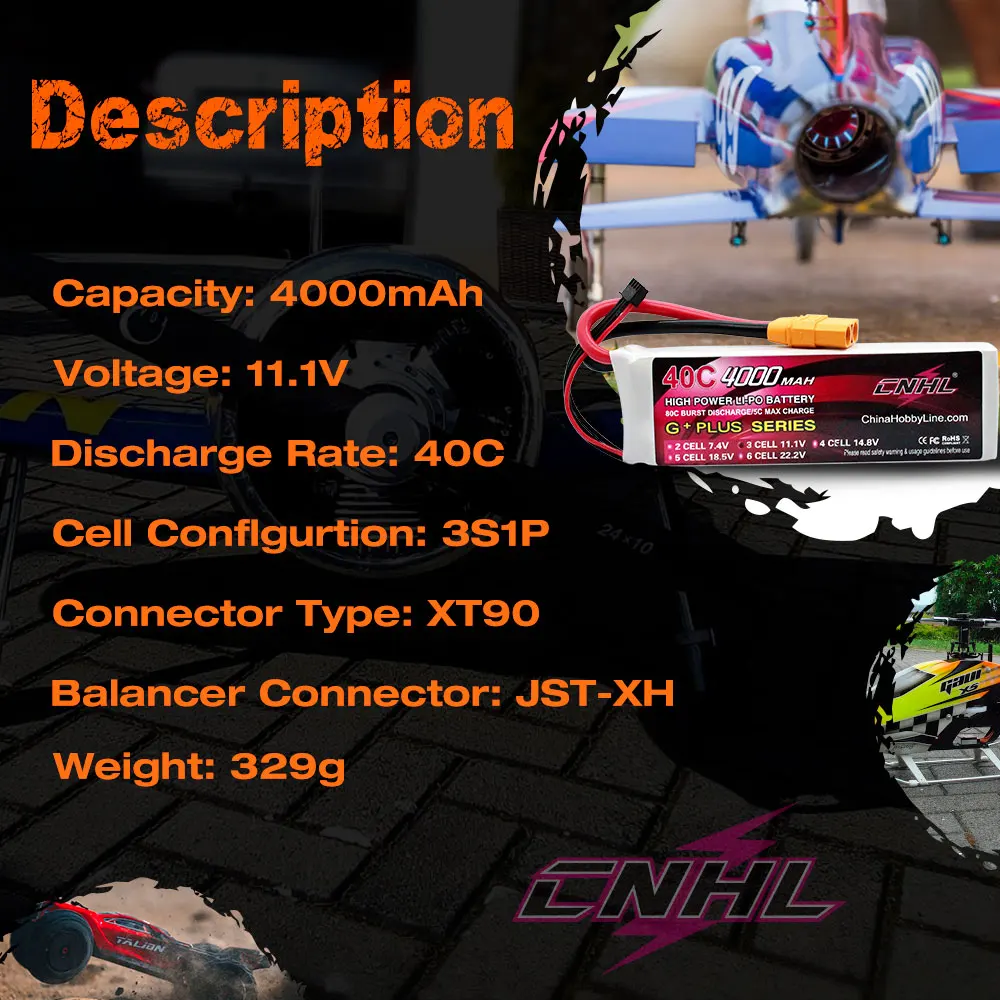 2PCS CNHL 11.1V 3S 4000mAh Lipo Battery 40C G+PLUS With XT90 Plug For Airplane Helicopter Quadcopter Car Boat Racing Hobby