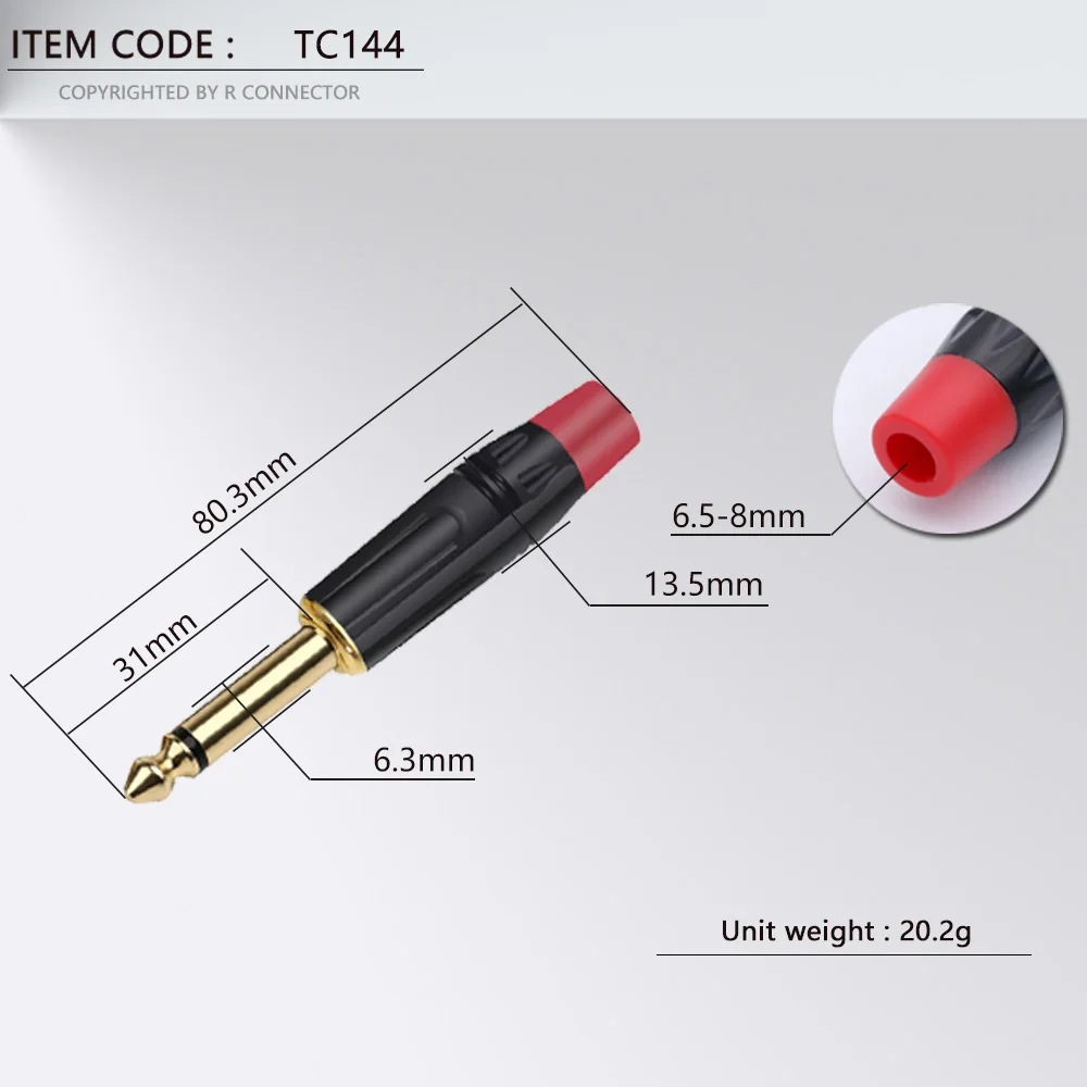 Imagem -04 - Conector Jack 100 mm 6.35 mm Conector Mono Macho Conector de Plugue Microfone Banhado a Ouro Cabeças 6.3 Peças