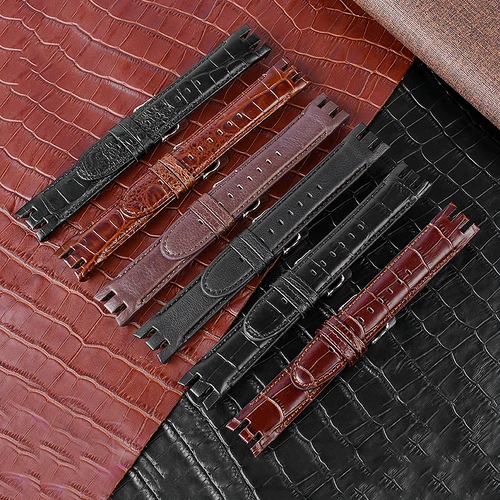 Imagen 2 del producto Pulsera de cuero genuino para reloj Swatch, correa de 21mm YRS403 412 402G, correas de reloj negras, accesorios para cinturón de reloj para hombre