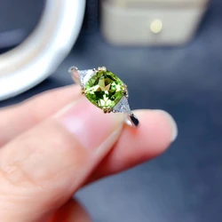 New Natural Peridot Ring for Women Fine Jewelry Real 925 Sterling Silver 7x7mm Square Natural Gem Support Test Exquisite Gift