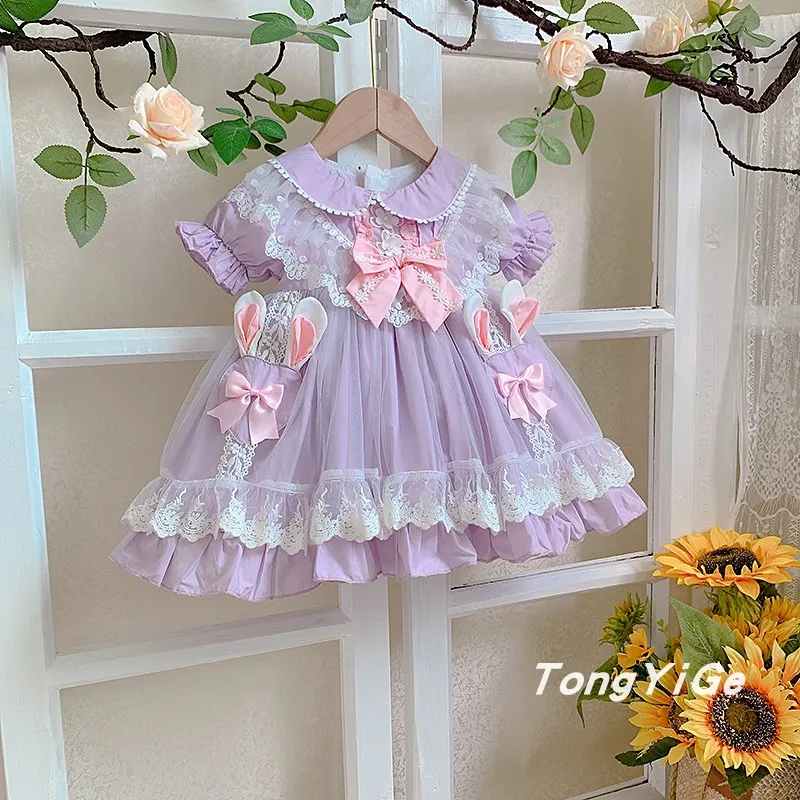 Spanish Baby Clothing Lolita Princess Children Birthday Party Easter Eid Ball Gown Lace Bow Stitching Cute Dresses For Girl A136