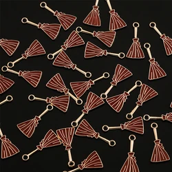 10Pcs Enamel Witches Broom Charms Halloween Pendants For  Jewelry Making Necklaces Earrings DIY Handmade Craft Accessories