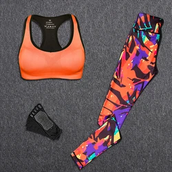 Yoga Set Tracksuit Sportswear Women Outdoor Running Workout Fitness Top Bra Sport Leggings Suit Lady Gym Clothes Free Yoga Socks