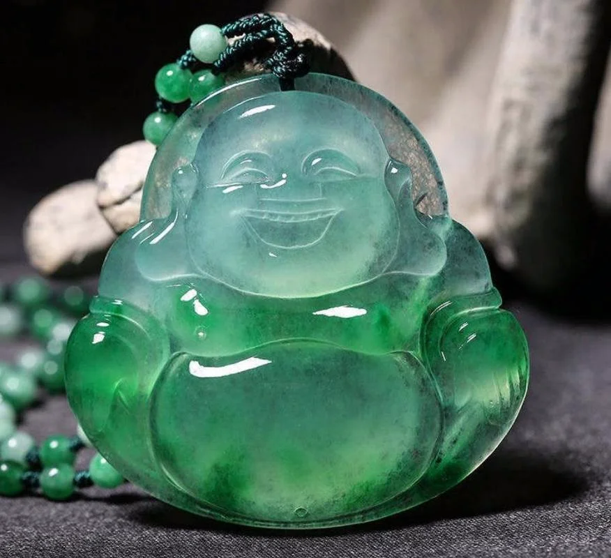 Gorący sprzedawanie naturalne mężczyźni kobiety ręcznie rzeźbione Jewelr Maitreya budda biały zielony jadeit naszyjnik wisiorek biżuteria prezenty Unisex