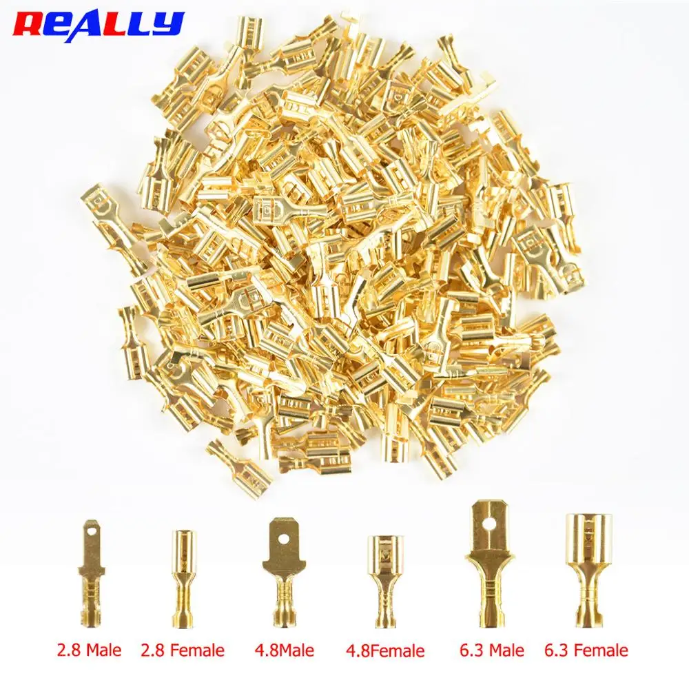 100Pcs/Lot 2.8/4.8/6.3mm Female and Male Crimp Terminal Brass Car Speaker Electric Wire Connectors And Insulating Sheath