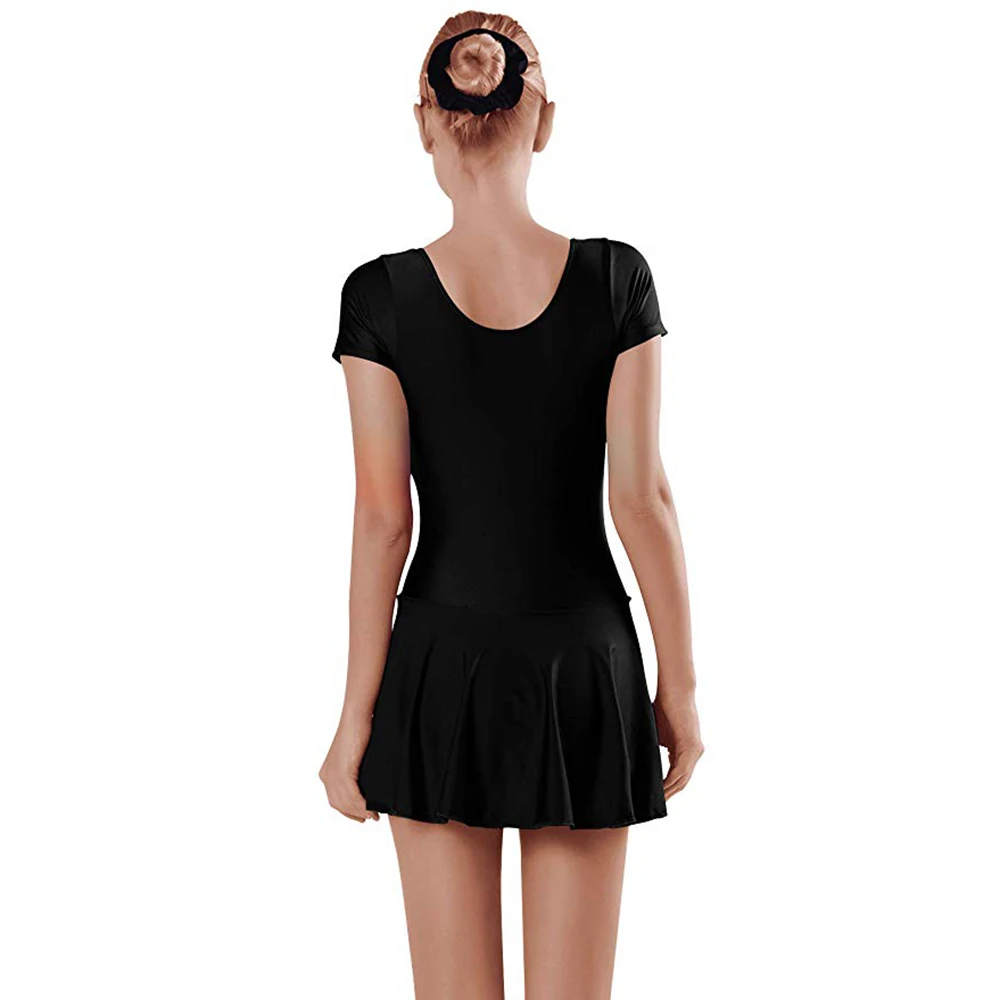 SPEERISE Women Short Sleeve Ballet Dance Skirted Leotard One Piece Bodysuit with Skirts Scoop Neck Gymnastics Dress Stage Wear