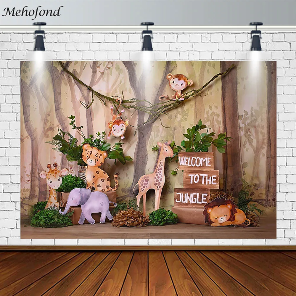 

Mehofond Safari Jungle Wild Backdrop Monkey Elephant Giraffe Decor Photography Background Prop Photo Studio Banner Photozone