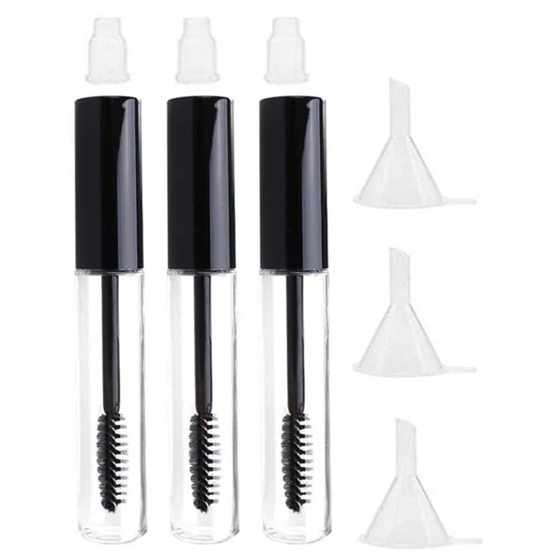 3PCS/Set 10ml Empty Mascara Tube Black Wand Eyelash Cream Vial Liquid Refillable Bottle With Funnel DIY Makeup Cosmetic Containe