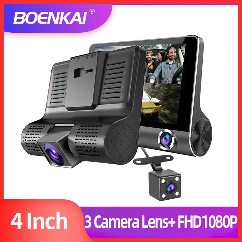 

Small Dash Cam 3 Dashboard Camera Recorder 4 Inch Screen Video DVR 3 Ways HD Car Black Box Rearview Car DVR Driving Recorder