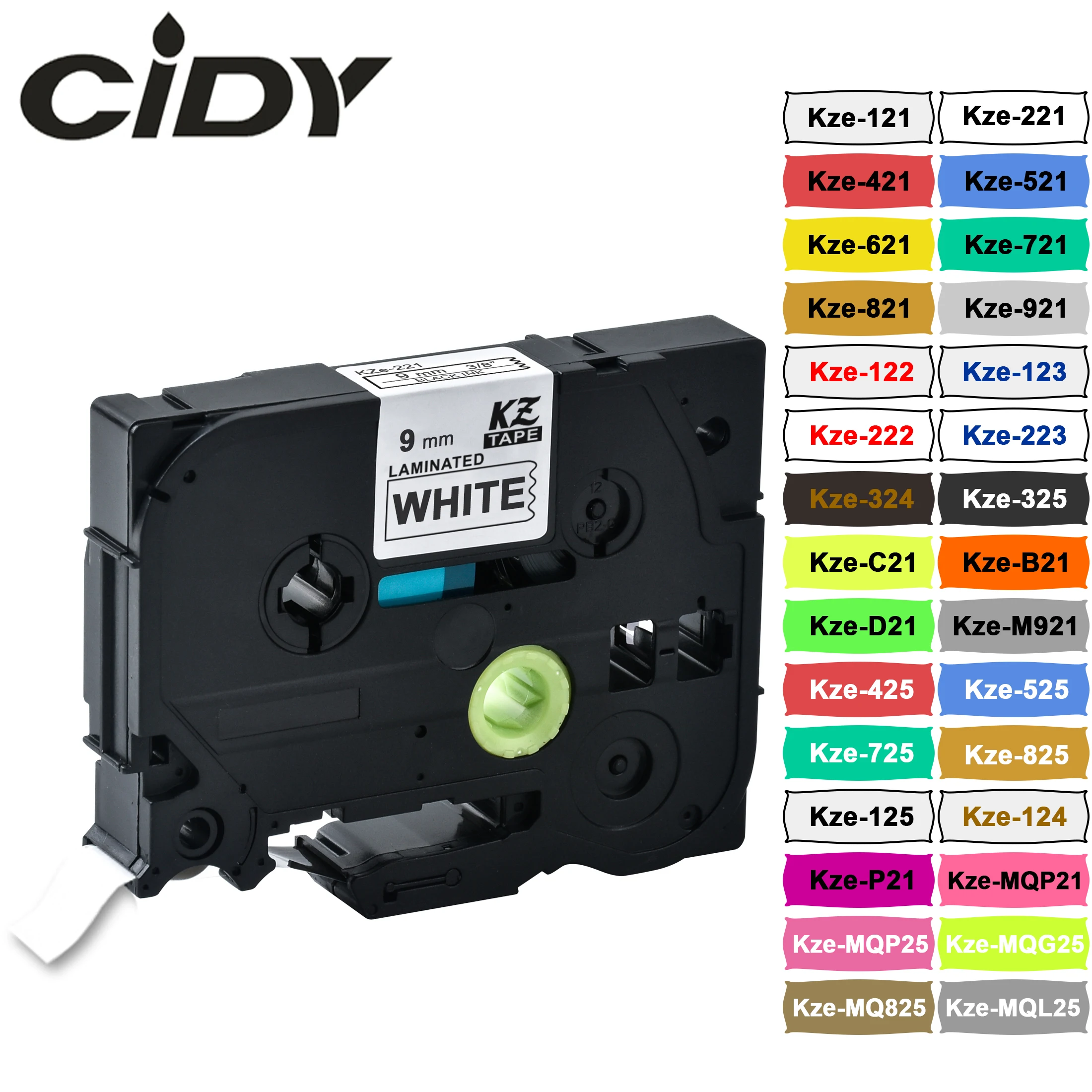 CIDY tze221 9mm Compatible laminated tze 221 Black on white Label Tape tze-221 tz-221 for p-touch printer tze-121