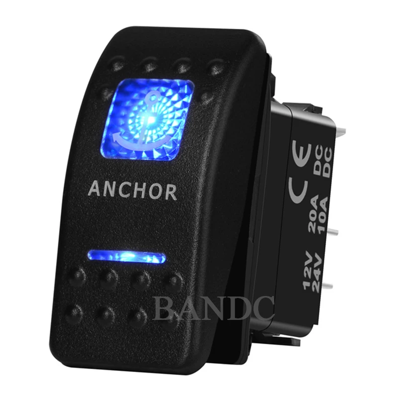 Anchor Pattern Momentary Rocker Switch 5P (On)-Off SPST Dual Blue Led for Boat Marine Vehicle Yacht Ship, DIY Switches