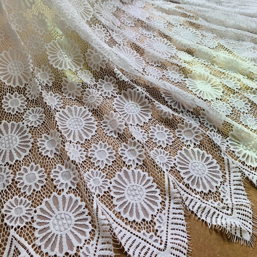 

Baby Child Wedding Dress Lace Fabric Sunflowers Lace Mmaterial Thick Quality Children's Party Dress Eyelash French lace TOP