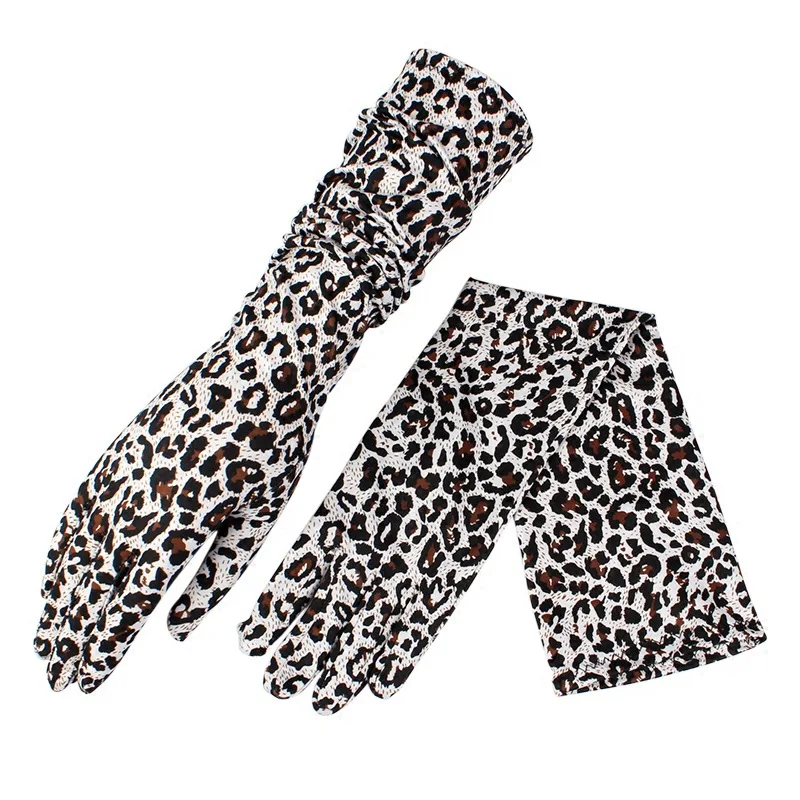 Fashion Sexy Women Leopard Full Finger Sunscreen Long Lace Gloves Summer Female Driving pattern Sun Anti-UV Black Gloves C17