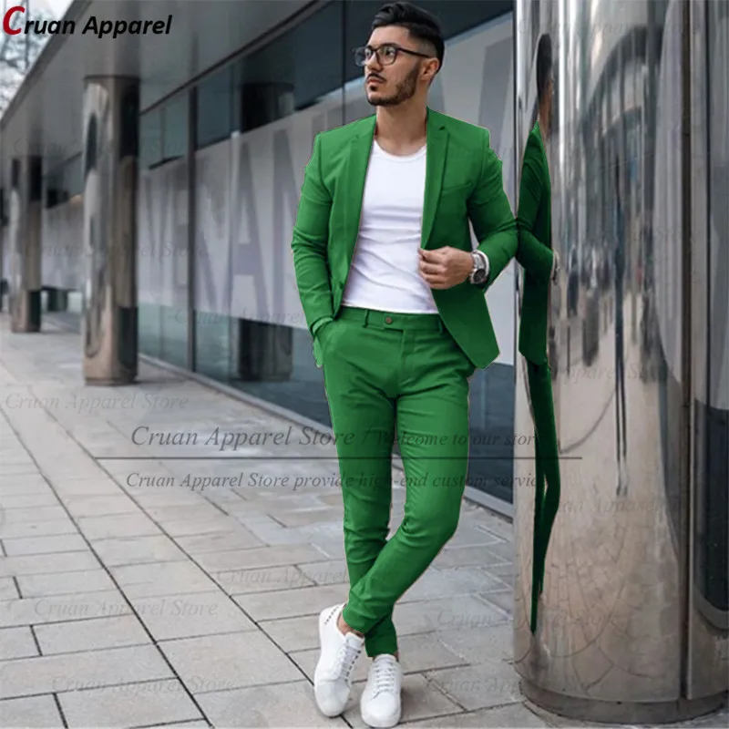 Custom Made Fashion Fuchsia Suit Men Set New Party Wedding Groom Suit Slim Fit Streetwear Casual Beige Classic Jacket Pants 2Pcs