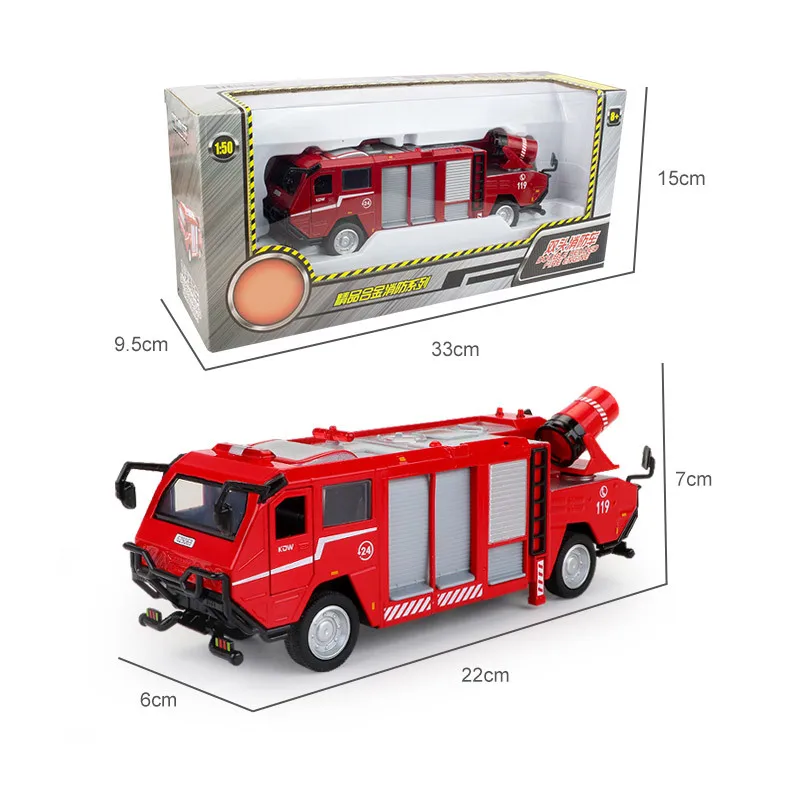 Alloy double-head firefighting model,1:50 ladder water tank fire extinguishing truck toy,rescue engineering vehicle