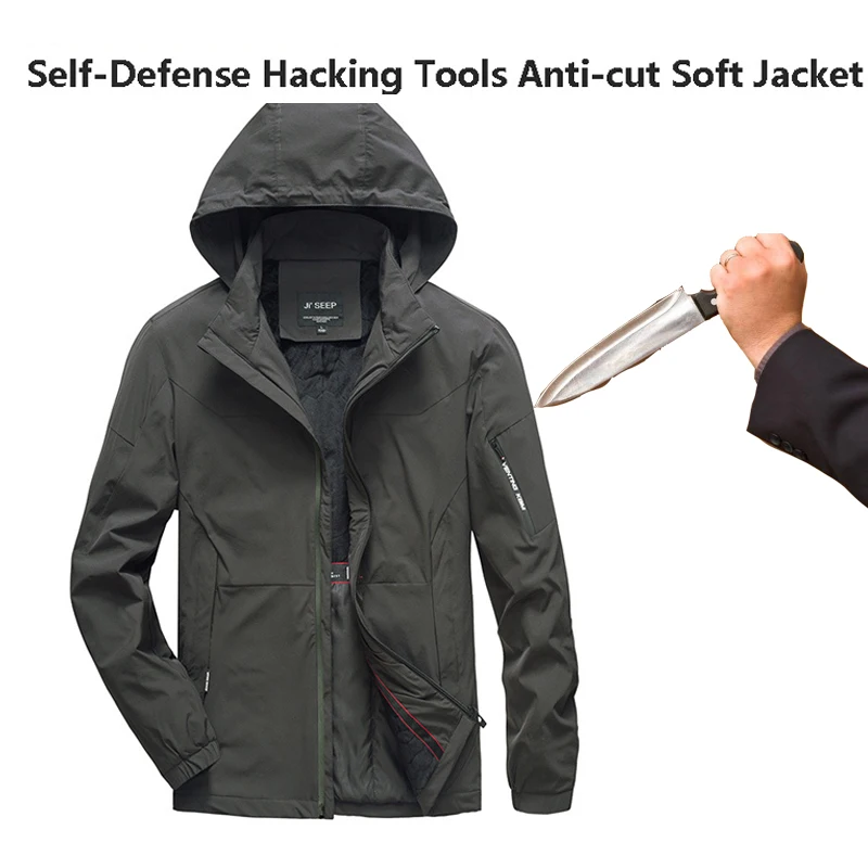 Winter Outdoor Self-Defense Anti-Cutting Stab-Resistant Plus Fleece Jacket Flexible Hiding Light Weight Tactical Police Clothing