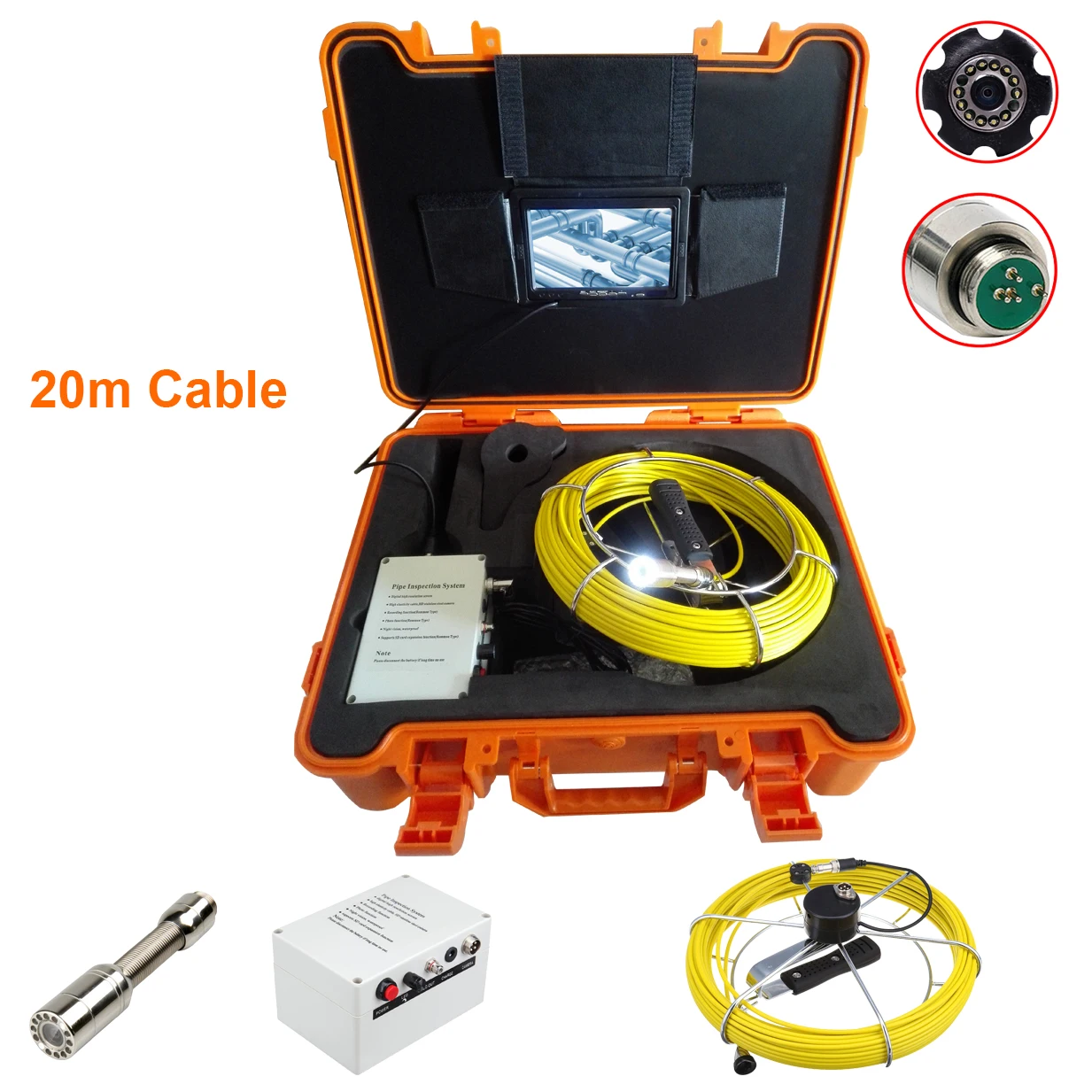 

Professional Industrial Pipe Sewer Endoscope Camera 7" LCD 23mm Lens Pipeline Drain Wall Inspection Video Camera With 20M Cable