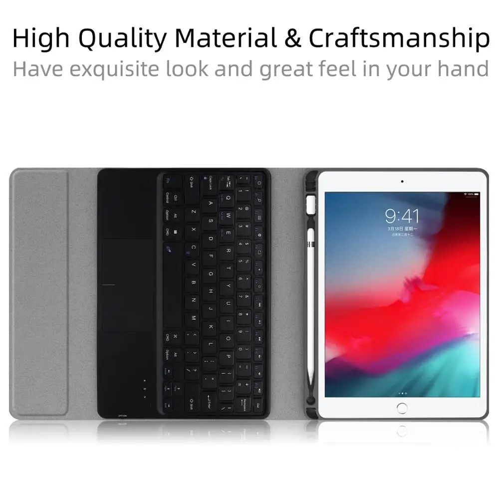 Funda con teclado táctil para iPad, cubierta con Portalápices para iPad 9,7, 2017, 2018, 5th, 6th Air 1/2, 9,7 Pro, 11, 10,5